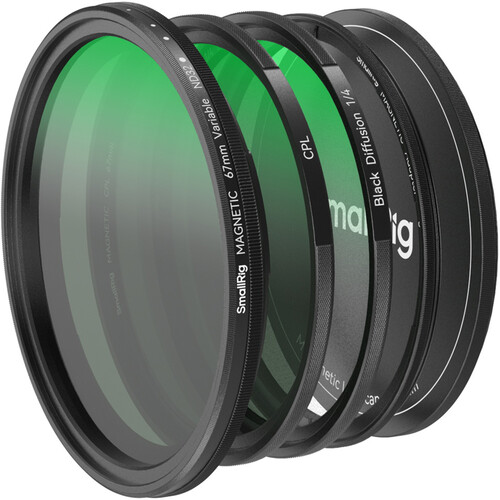 SmallRig 5-in-1 Magnetic Attachable 67mm Lens Filter Kit – VND 2-32, CPL, 1/4 Black Mist Effect